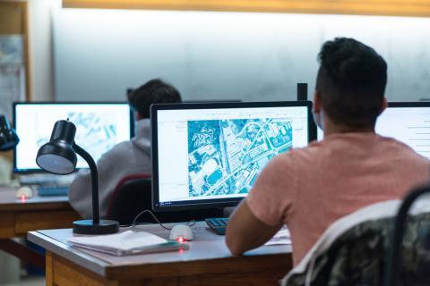 Student sitting at computer 