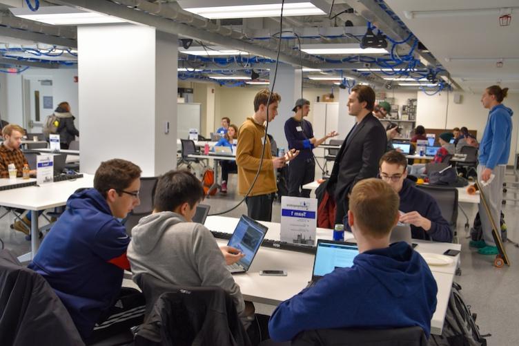 students at the ECenter during the hackathon