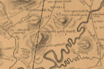 image shows light brown background with gray map text on which is marked Black King Pompey