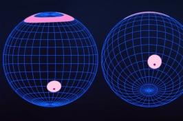 Illustration of two spheres, in shades of purple 和 pink, that represent a neutron star as seen from Earth.