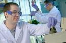 Student examines a test tube